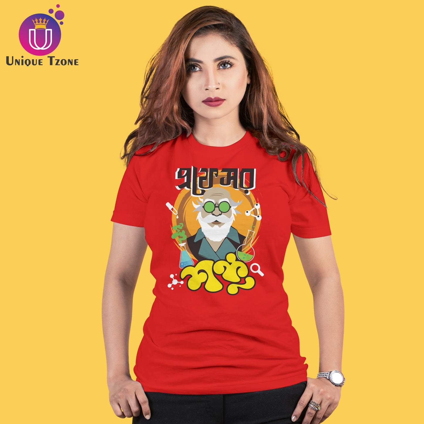 Professor Shonku Bengali Graphics Round Neck Half Sleeve Unisex Cotton Tshirt