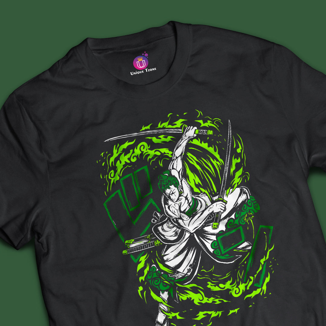 Pirate Hunter Roronoa Zoro Half Sleeve Round Neck Unisex Anime Tshirt