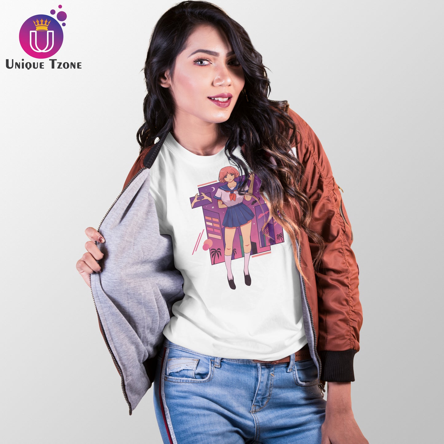 Anime Girl Cotton Round Neck Half Sleeve Graphics T-shirt