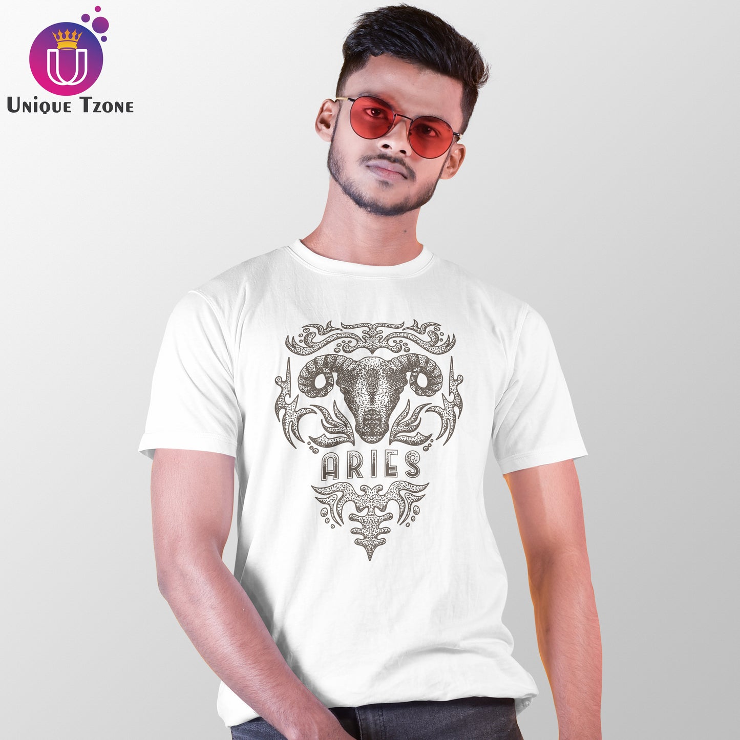 Aries Urban Graphics Zodiac Sign White Cotton Half Sleeve T-shirt