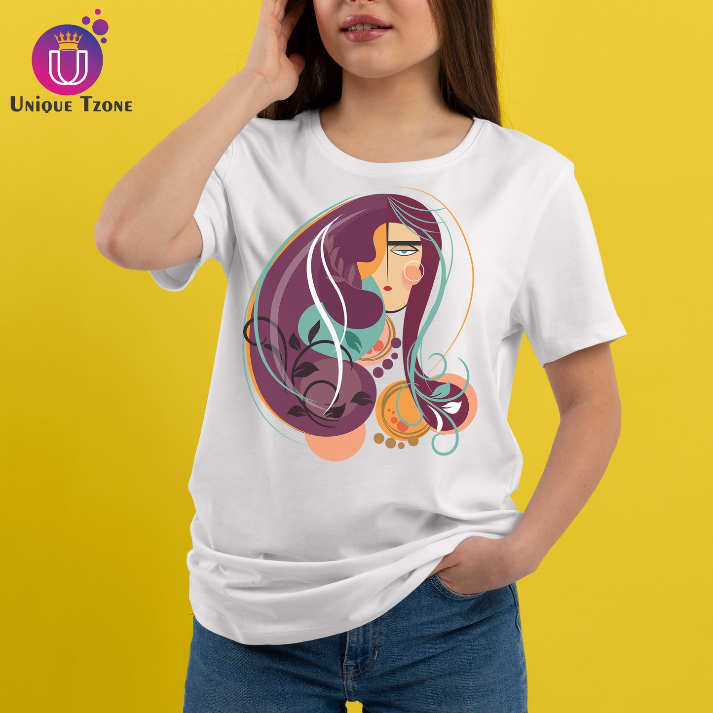 Artestic Flowral Face Women's Cotton Graphics T-shirt