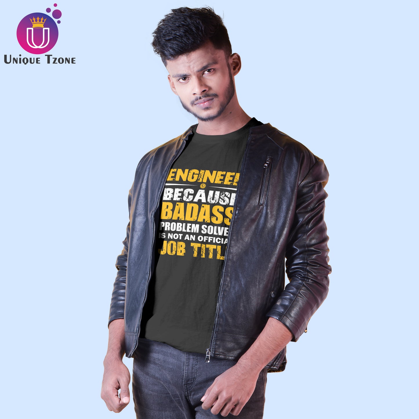 Badass Engineer Half Sleeve Round Neck Cotton Black T-shirt