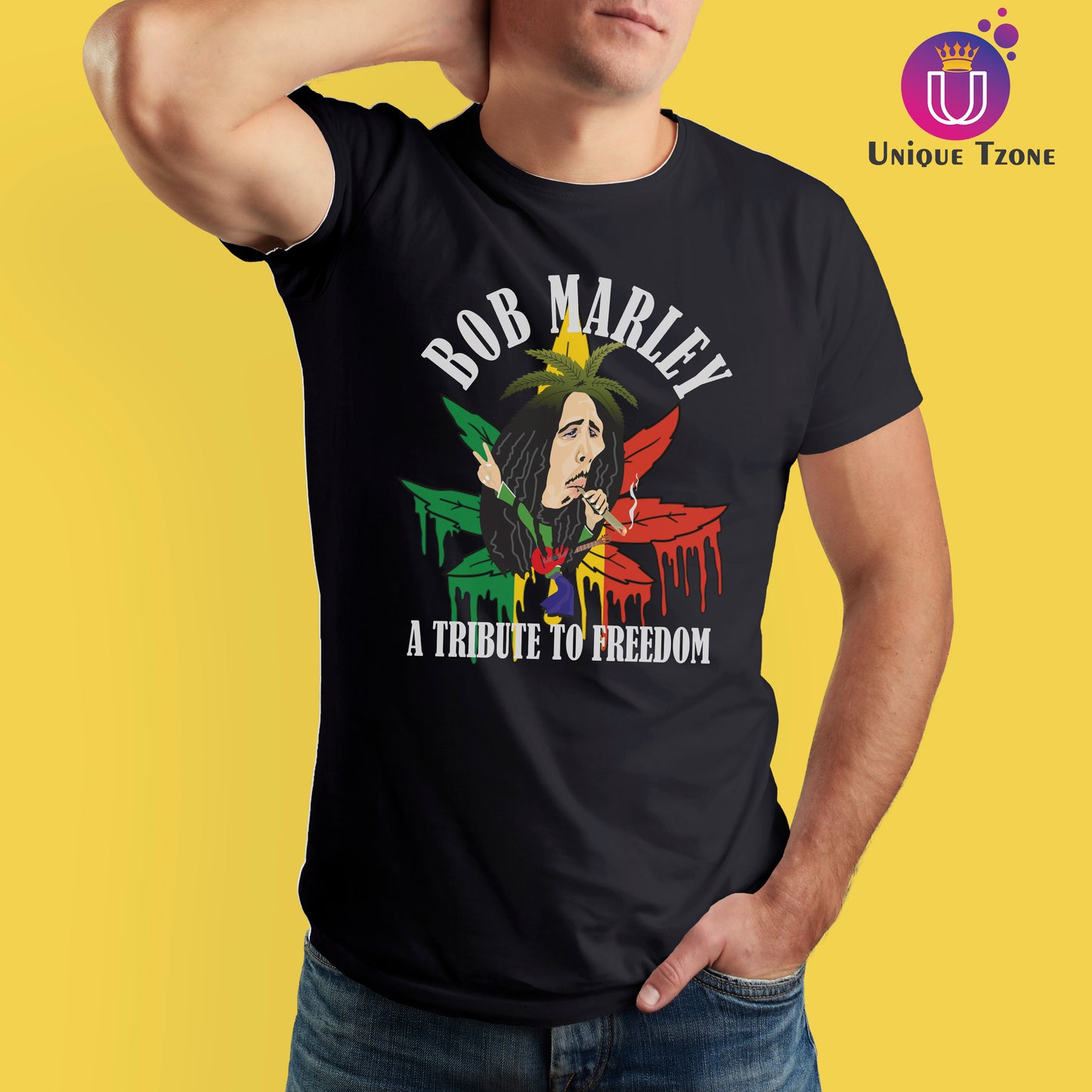 Bob Marley A Tribute To Freedom Round Neck Cotton T-shirt