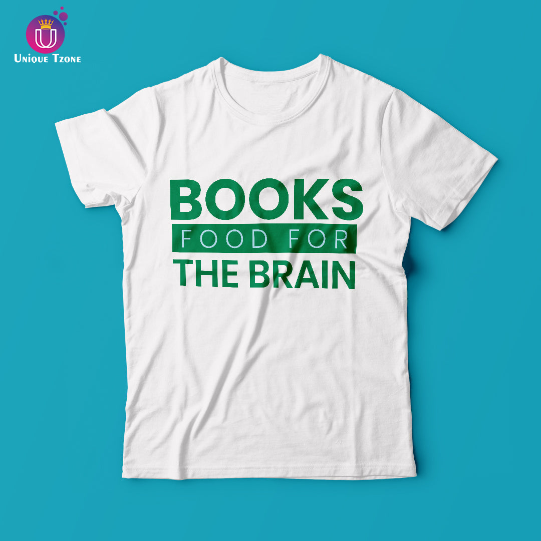 Books Food For The Brain Round Neck Half Sleeve Cotton T-shirt