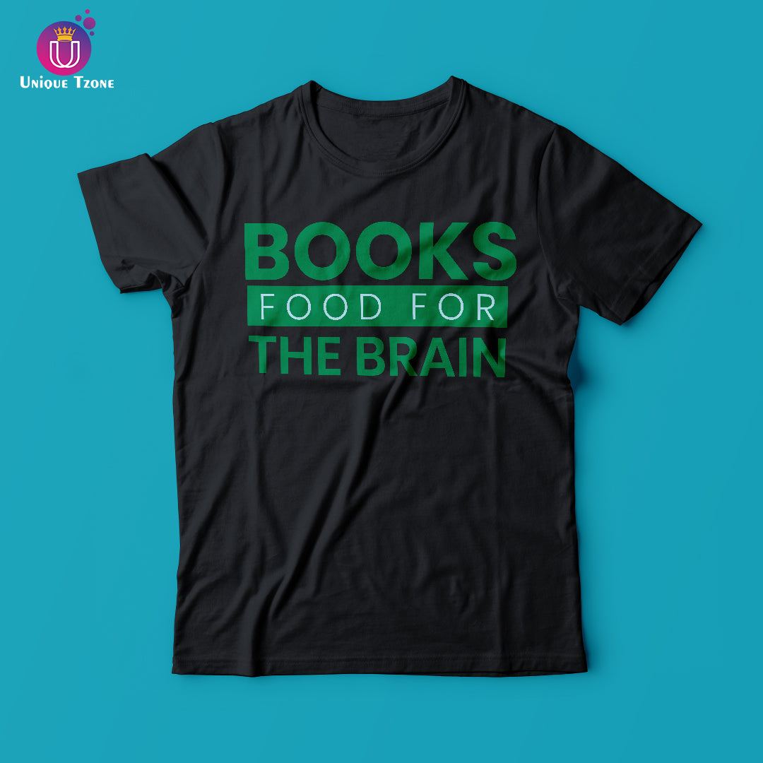 Books Food For The Brain Round Neck Half Sleeve Cotton T-shirt
