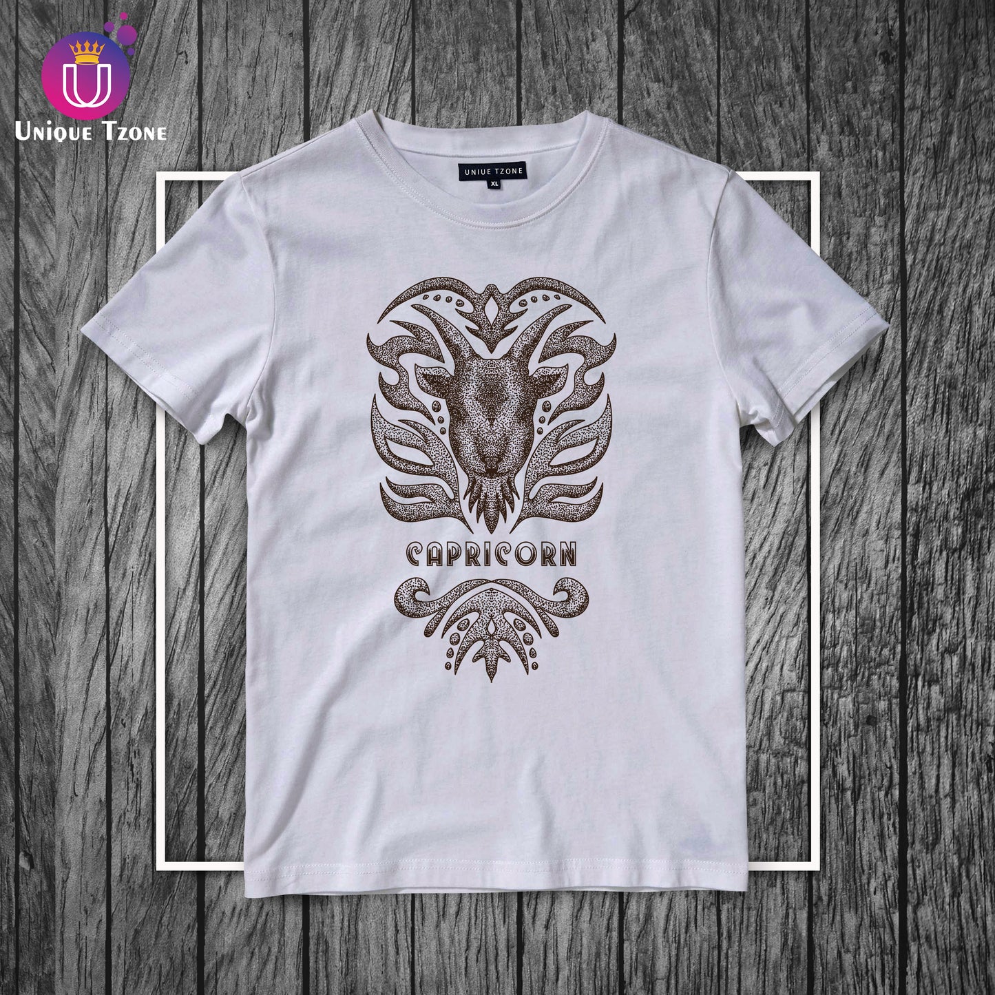 Capricorn Urban Graphics Zodiac Sign White Cotton Half Sleeve T-shirt
