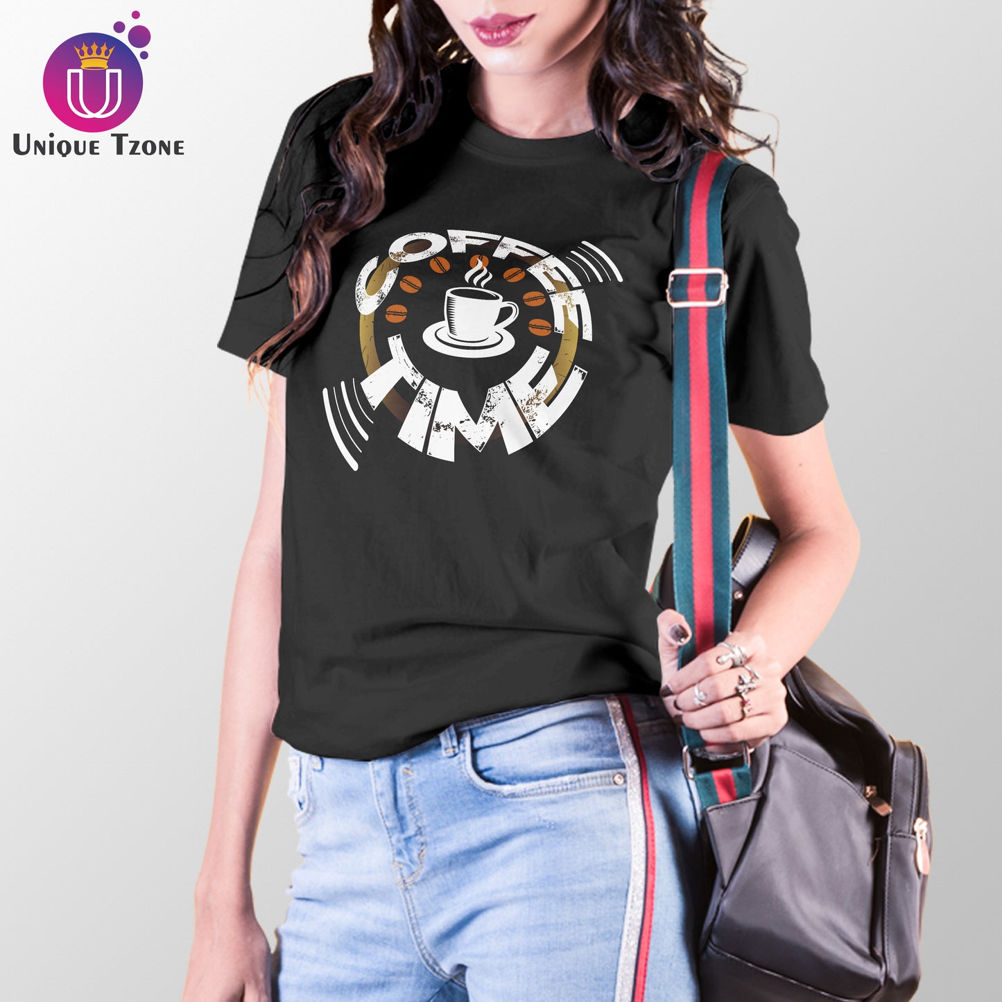 Coffee Time Black Round Neck Half Sleeve Cotton T-shirt