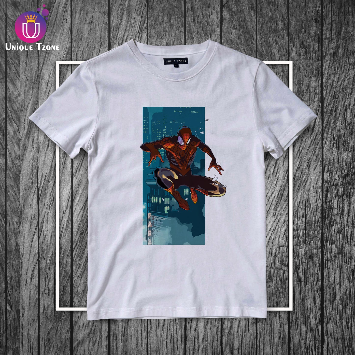 Spidey At Dark Town Marvel Half Sleeve Round Neck Cotton T-shirt