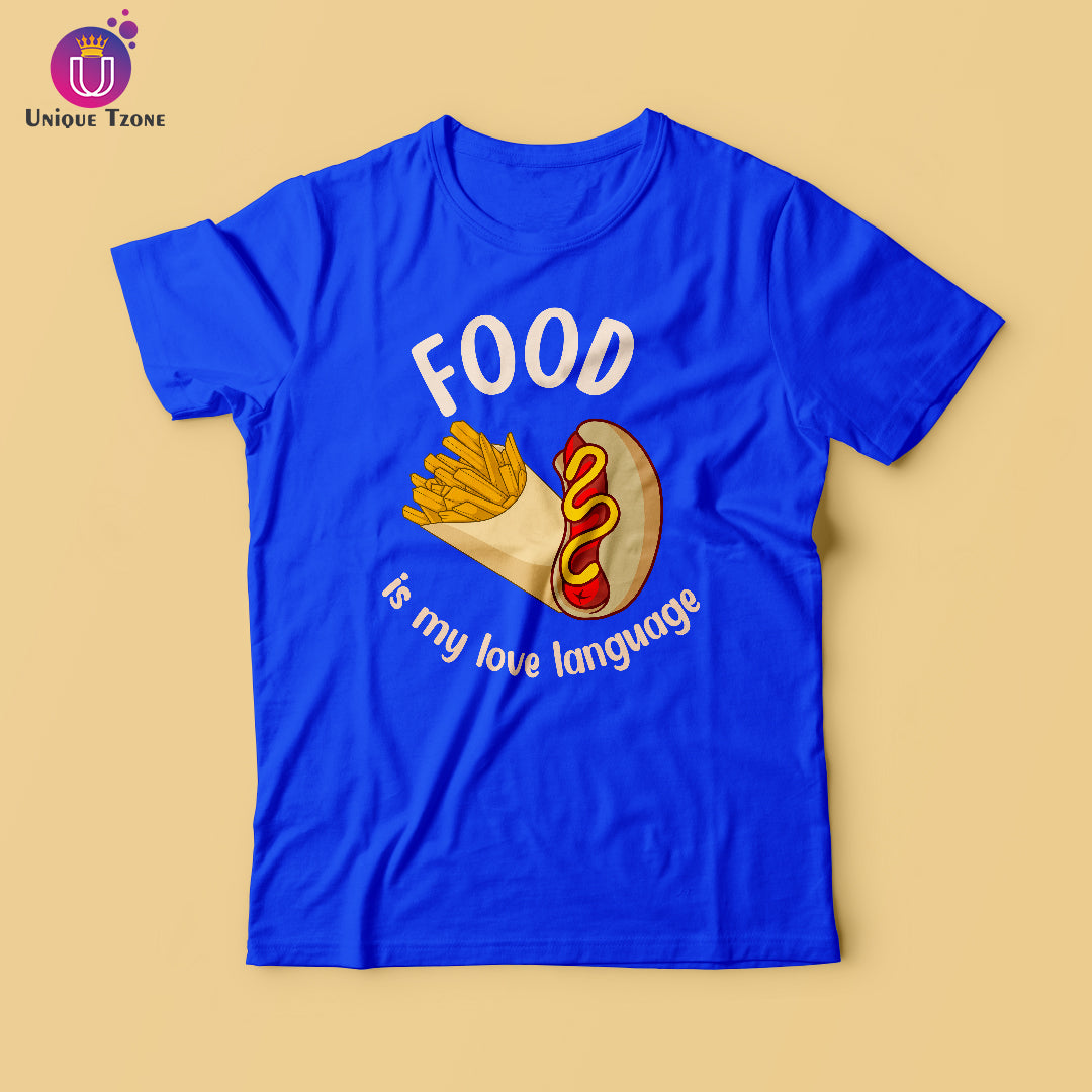 Food Is My Love Language Round Neck Half Sleeve Cotton T-shirt