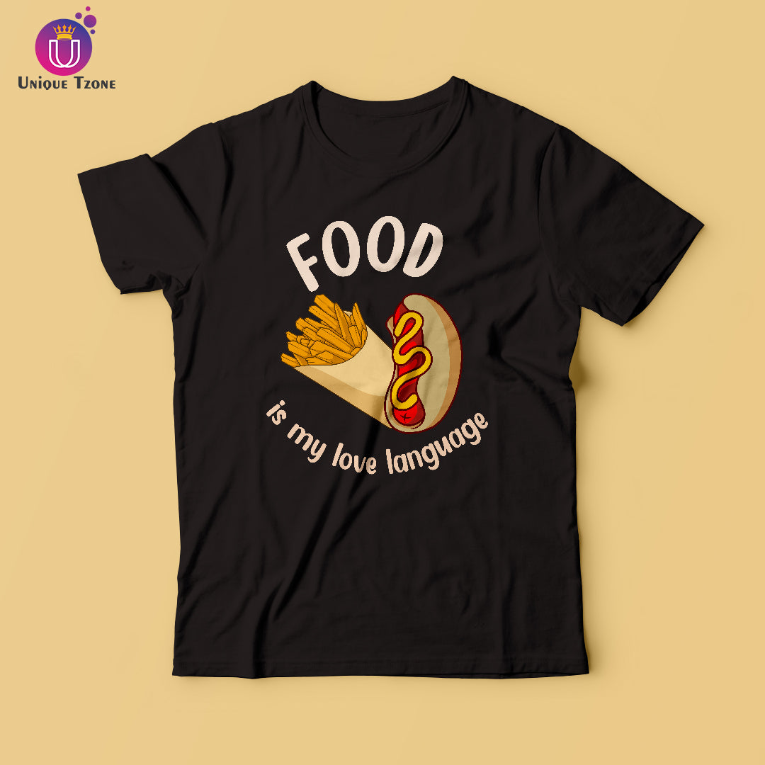 Food Is My Love Language Round Neck Half Sleeve Cotton T-shirt
