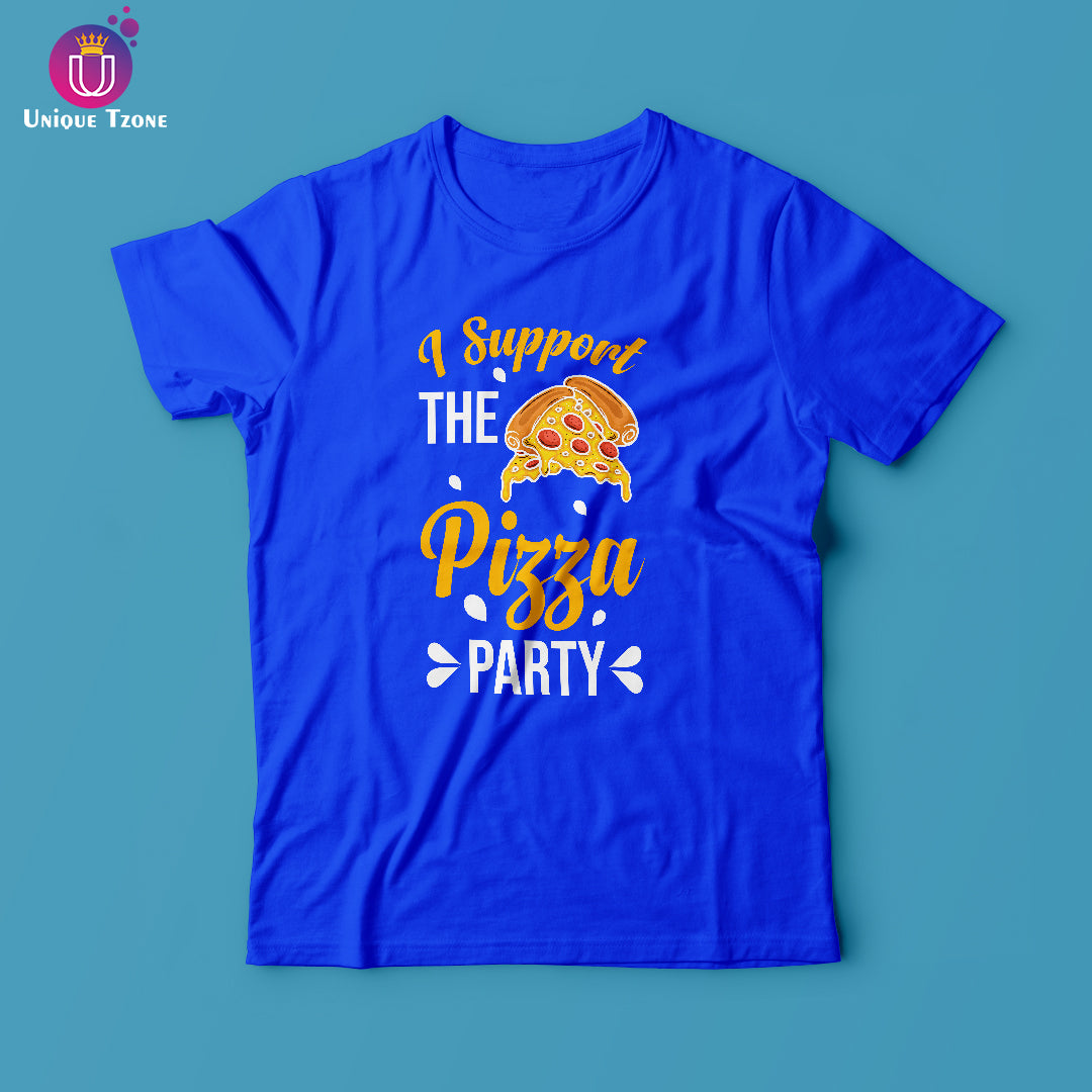 I Support The Pizza Party Round Neck Half Sleeve Cotton T-shirt