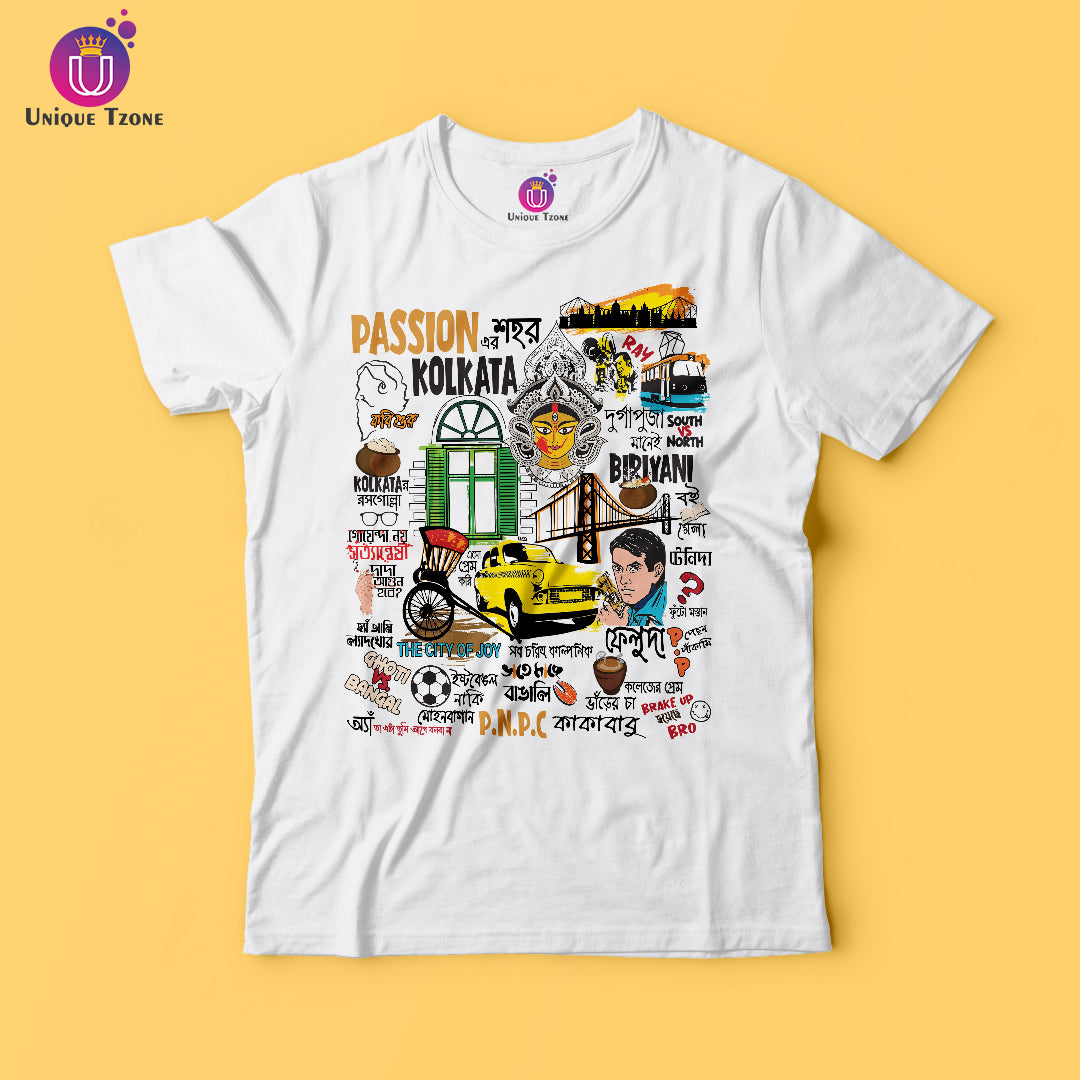 Passioner Sohor Kolkata Bengali Premium Graphics Round Neck Half Sleeve Cotton Tshirt