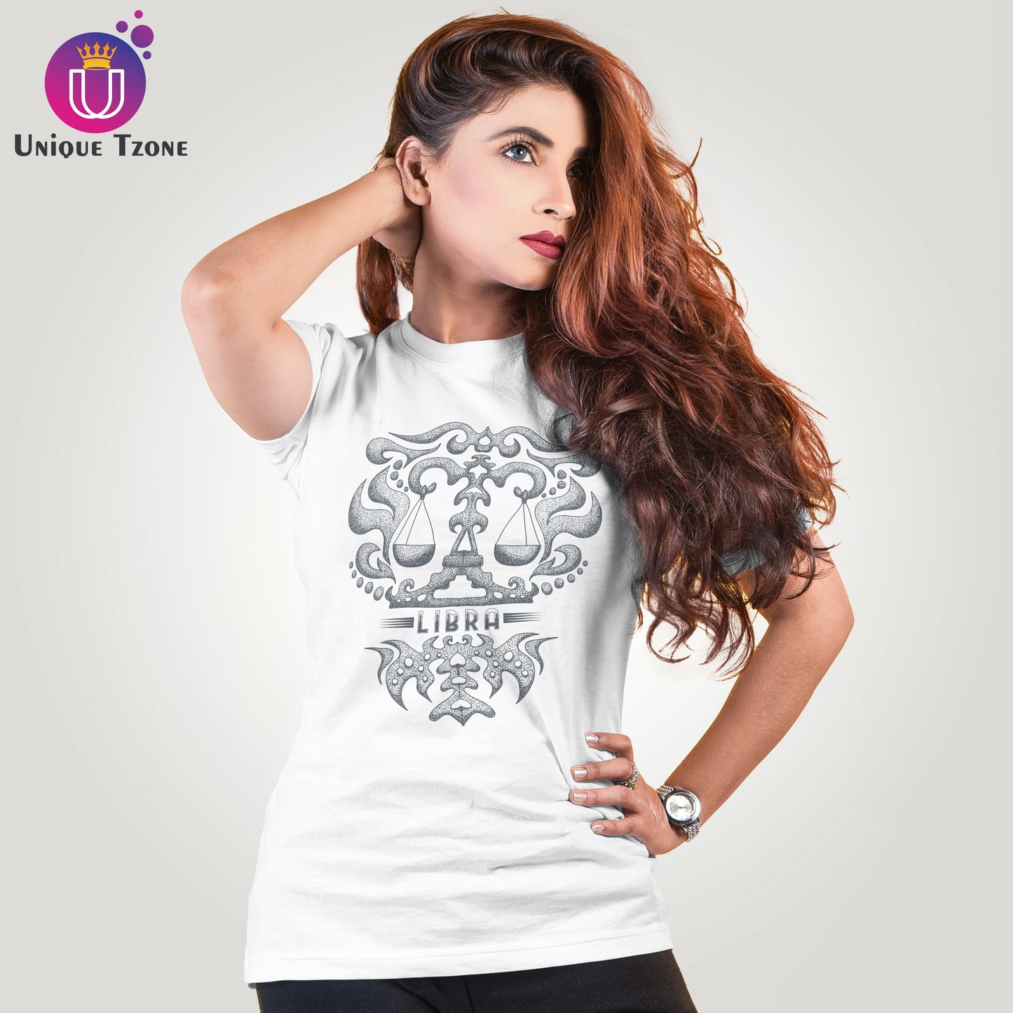 Libra Urban Graphics Zodiac Sign White Cotton Half Sleeve T-shirt