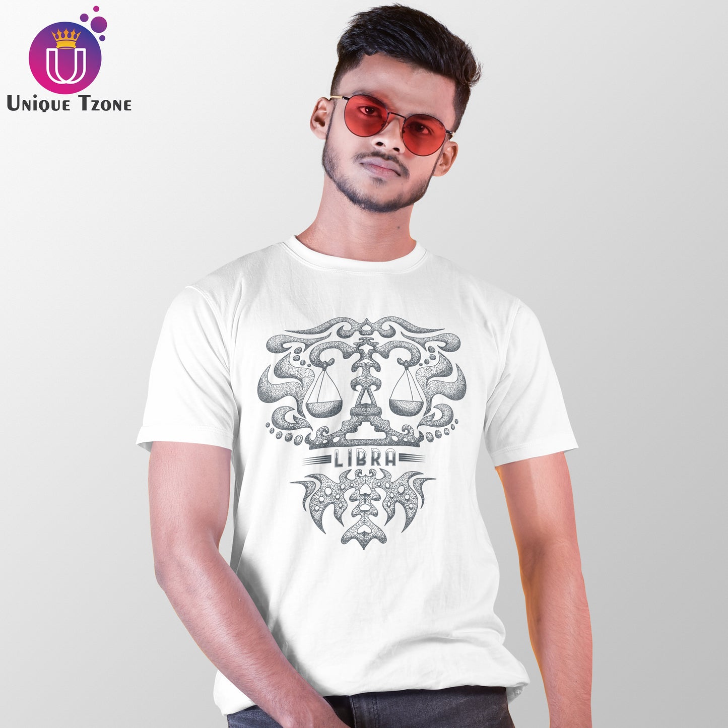 Libra Urban Graphics Zodiac Sign White Cotton Half Sleeve T-shirt