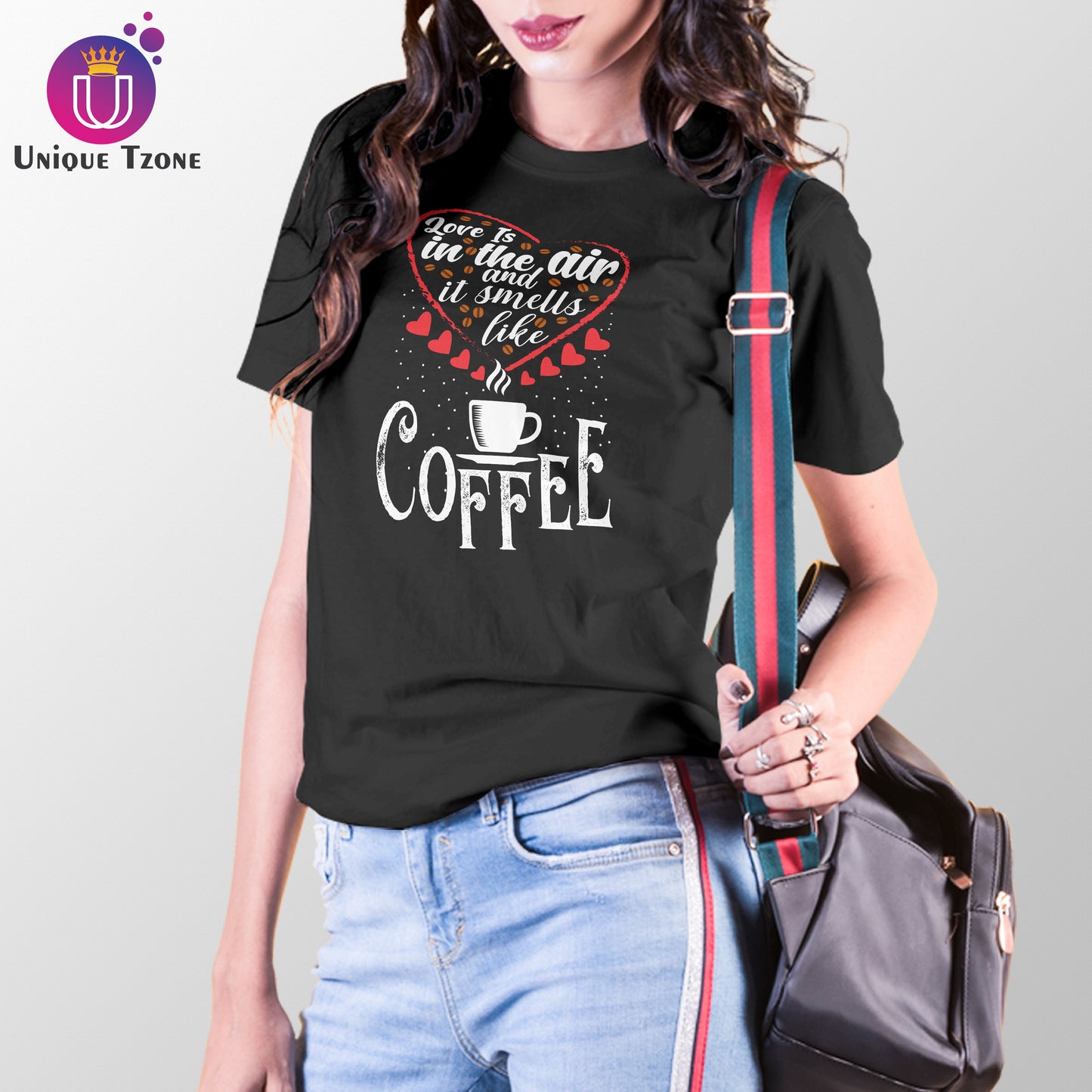 Love Is In The Air Round Neck Half Sleeve Black Cotton T-shirt