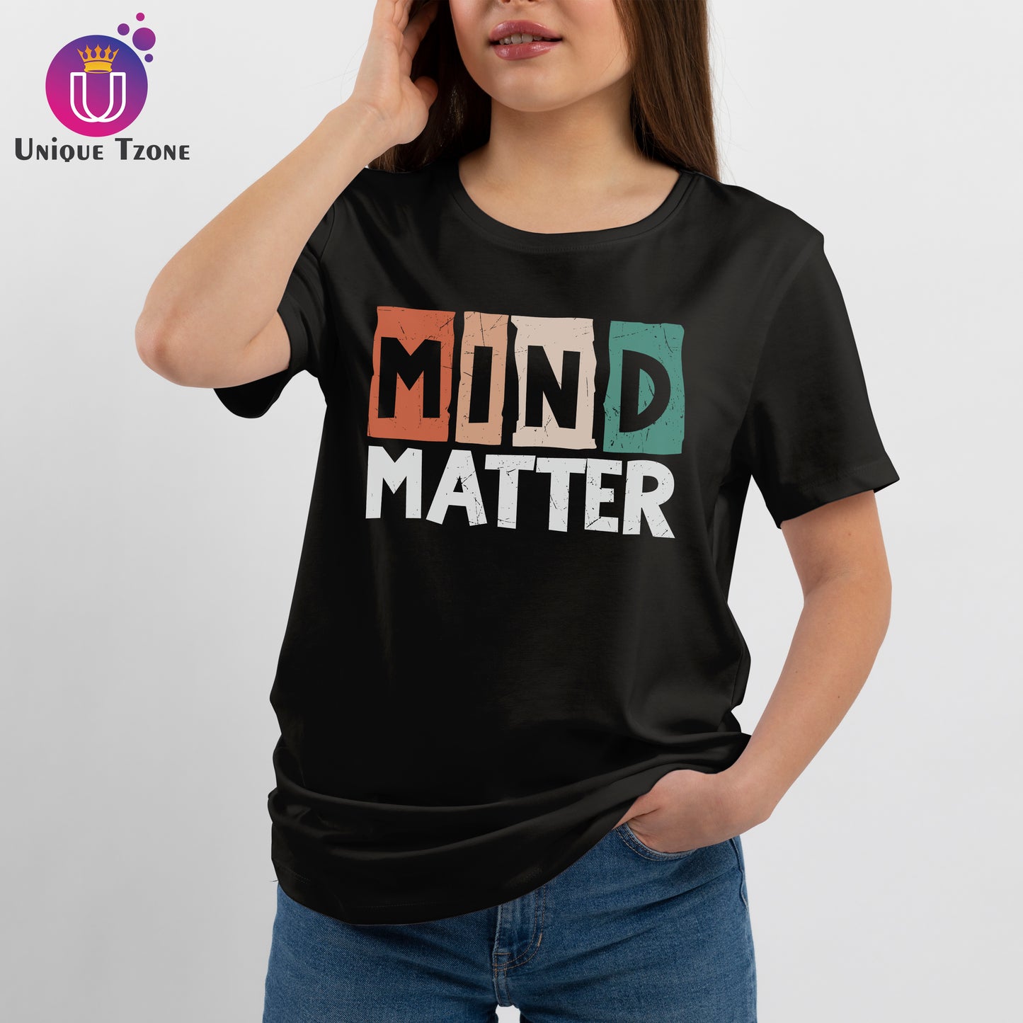 Mind Matter Black Round Neck Half Sleeve Cotton T-shirt