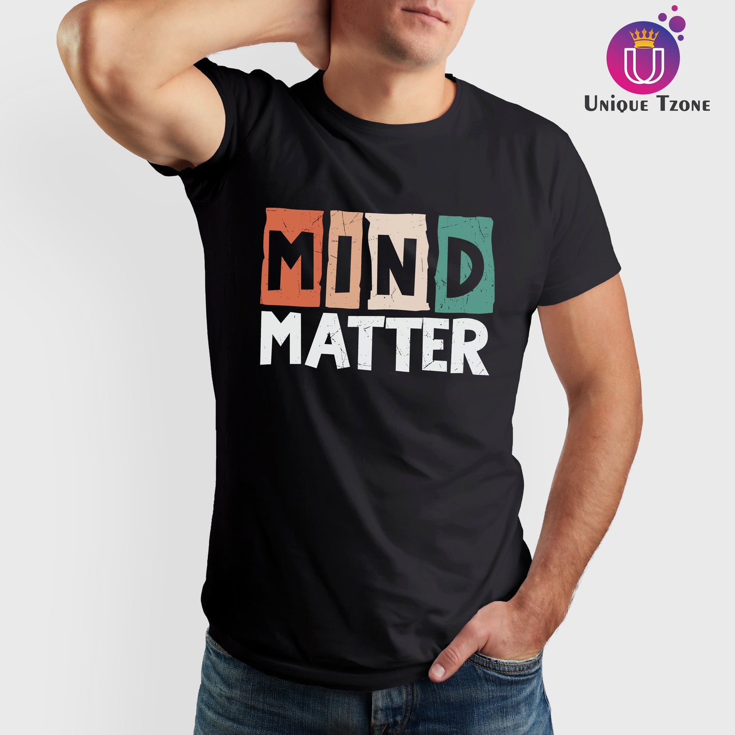 Mind Matter Black Round Neck Half Sleeve Cotton T-shirt