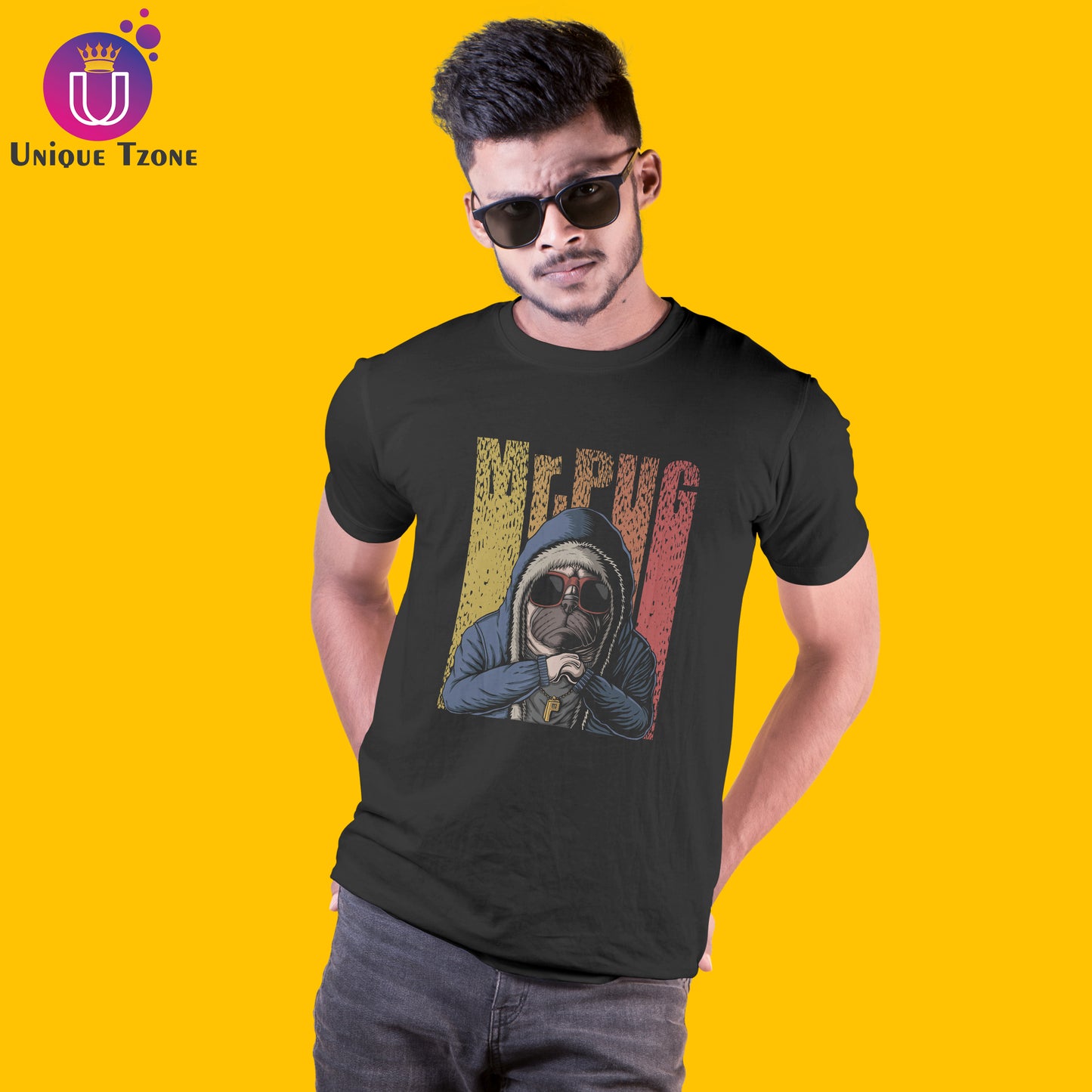 Mr. Pug Round Neck Half Sleeve Cotton T-shirt