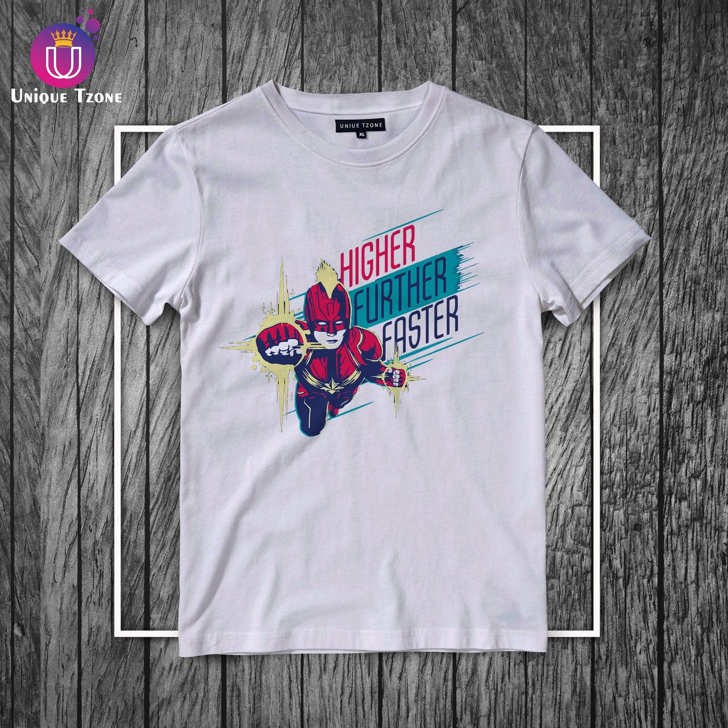 Higher Further Faster Captain Marvel Round Neck Half Sleeve Marvel's Cotton T-shirt
