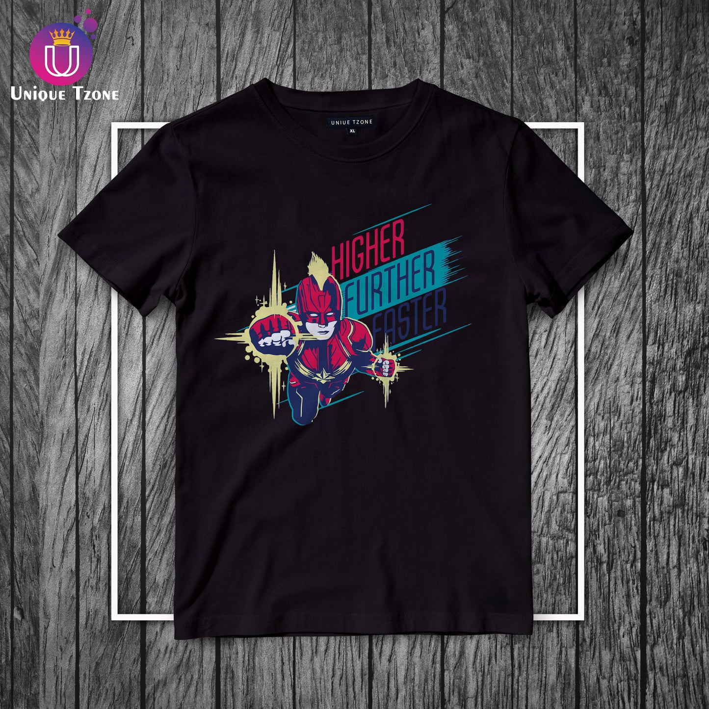 Higher Further Faster Captain Marvel Round Neck Half Sleeve Marvel's Cotton T-shirt
