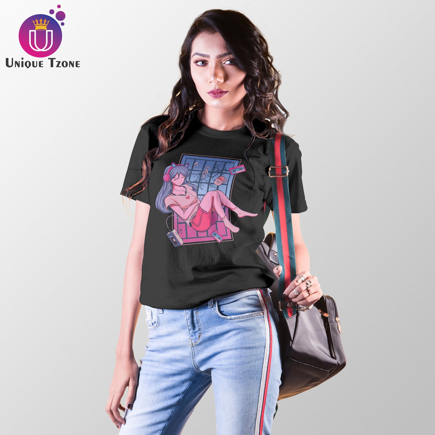 My World Anime Women Cotton Graphics Black Half Sleeve T-shirts