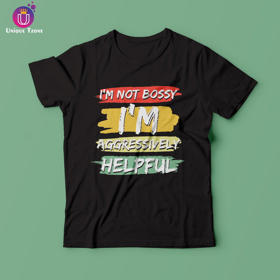 I Am Not Bossy Black Round Neck Half Sleeve Cotton T-shirt
