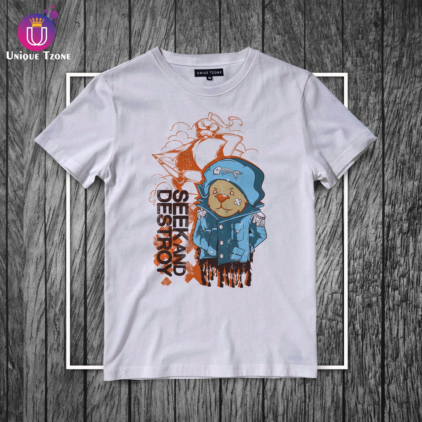 Seek and Destroy Urban Graphics Round Neck Half Sleeve White Cotton T-shirt