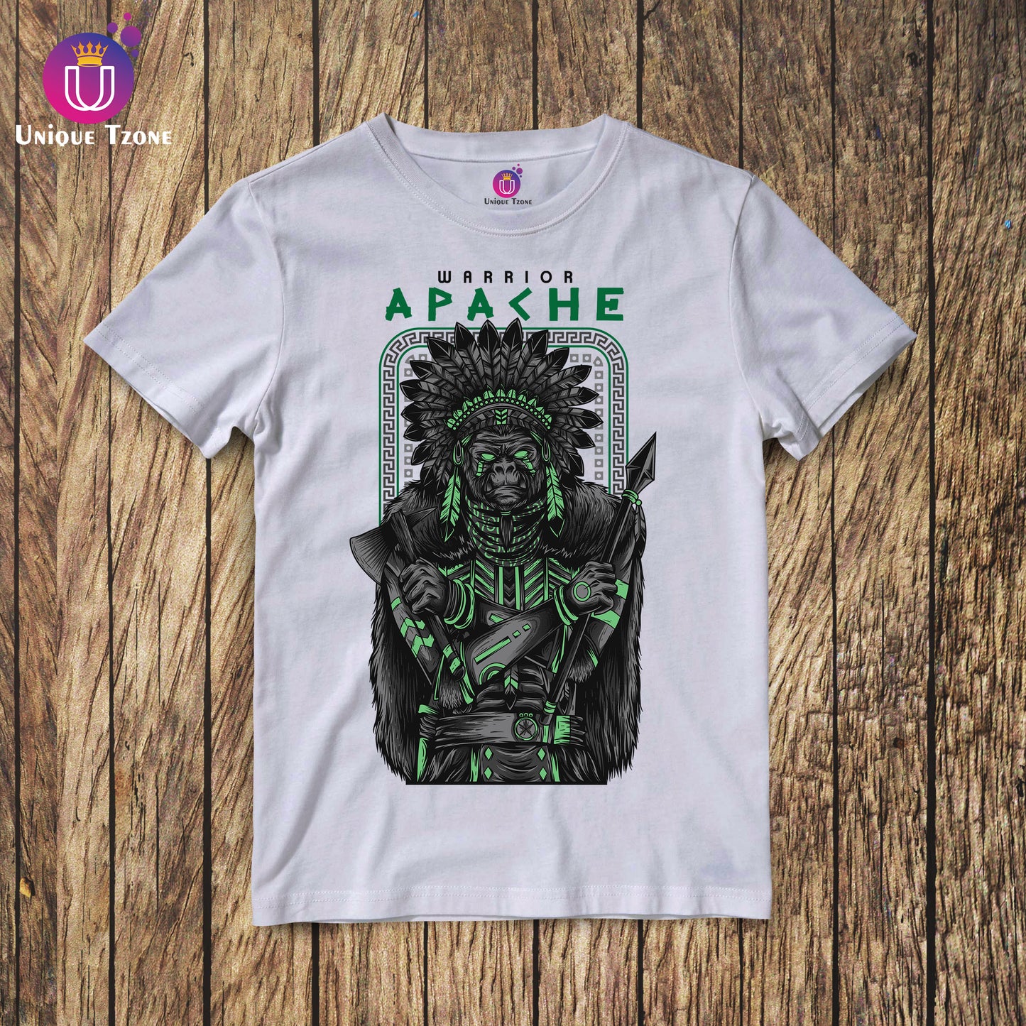 Apache : The Warrior Premium Graphics Half Sleeve Round Neck Unisex Cotton T-shirt