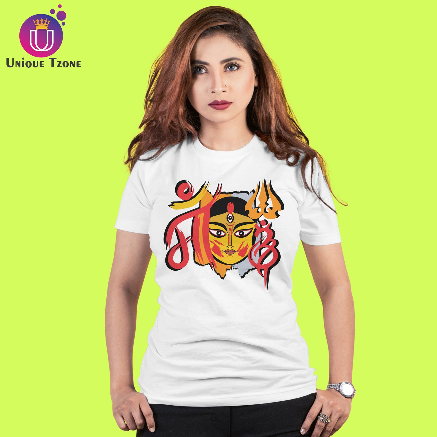 Durga Maa Face Art Premium Graphics Cotton T-shirt