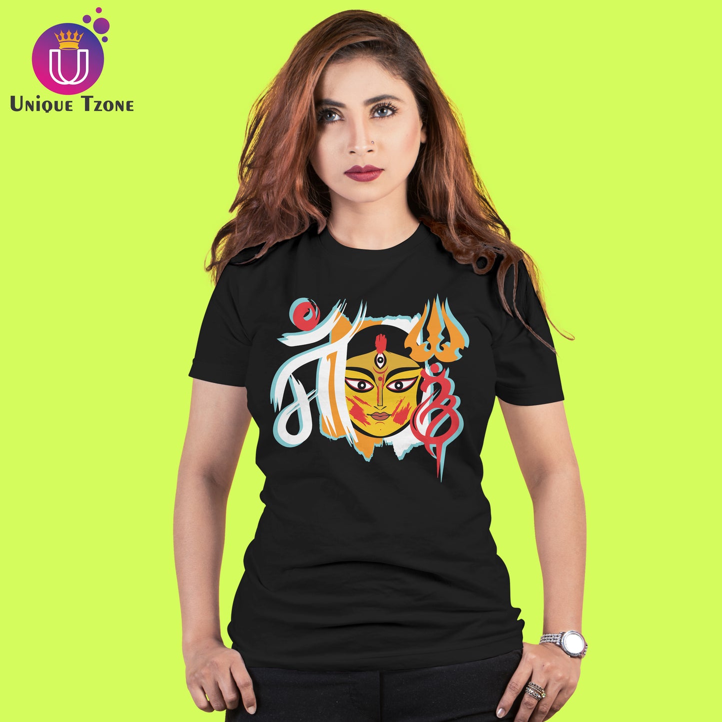 Durga Maa Face Art Premium Graphics Cotton T-shirt