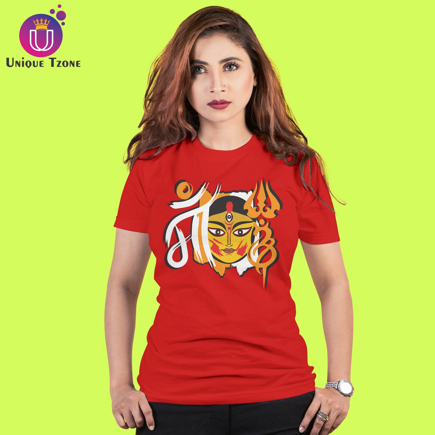 Durga Maa Face Art Premium Graphics Cotton T-shirt
