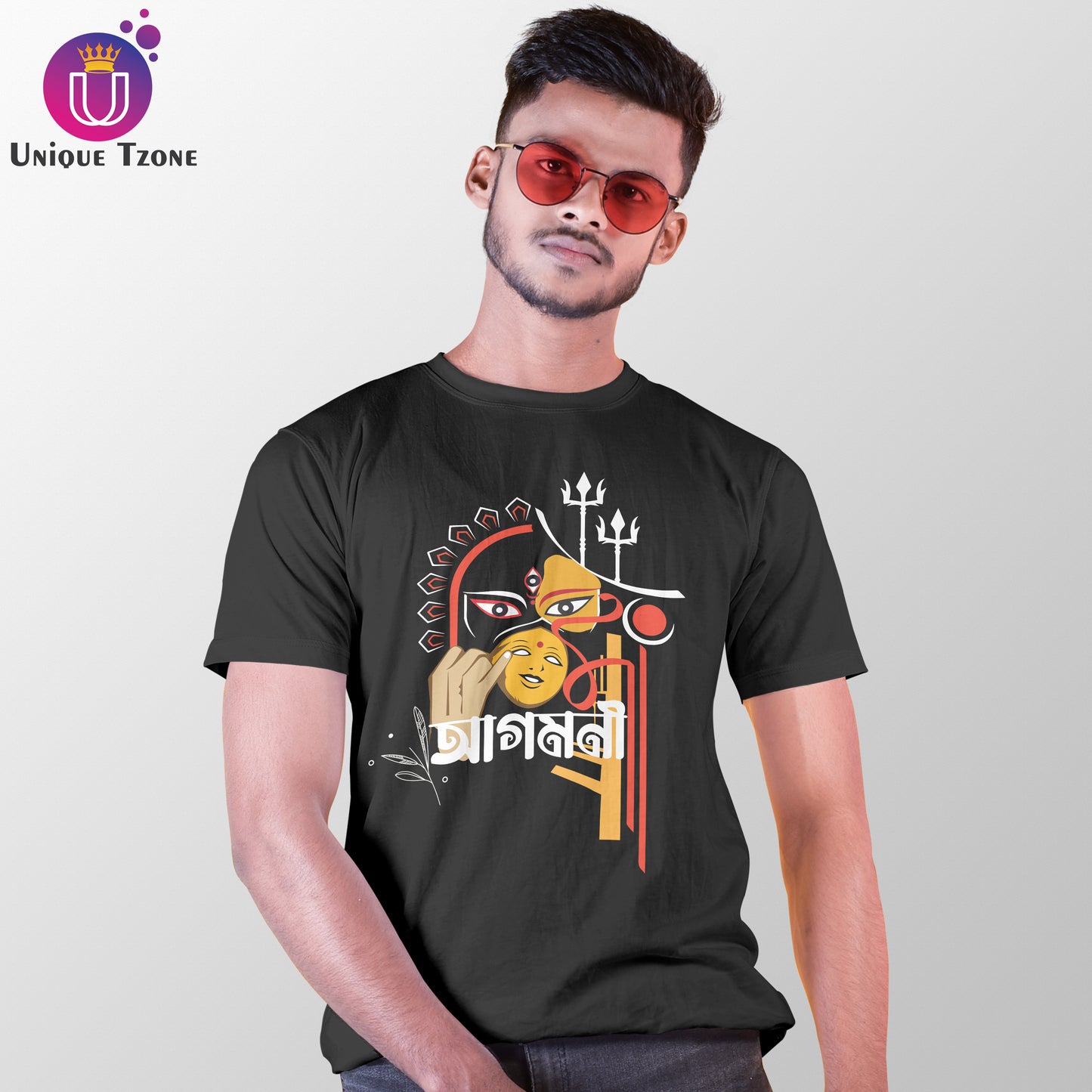 Agomoni Maa Bengali Round Neck Half Sleeve Cotton Tshirt