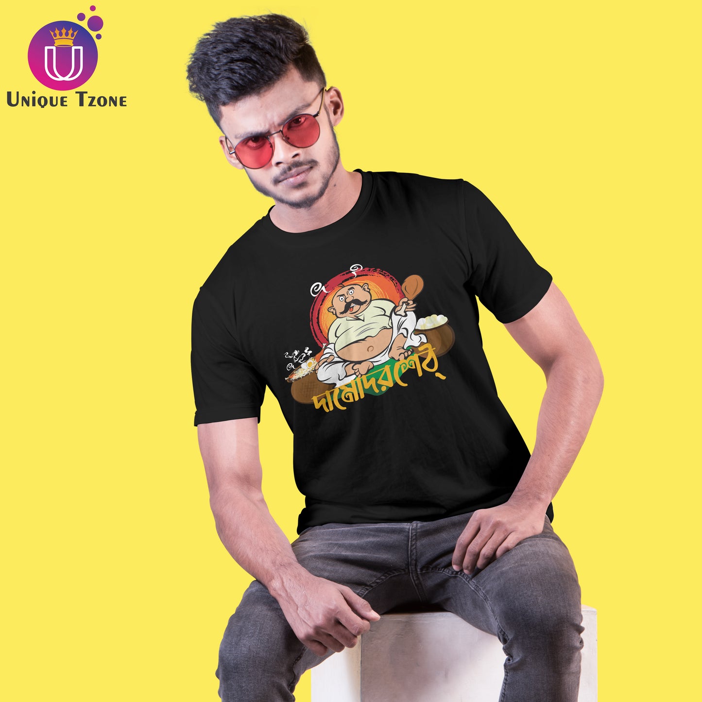 Damodar Seth Bengali Graphics Half Sleeve Round Neck Cotton Tshirt