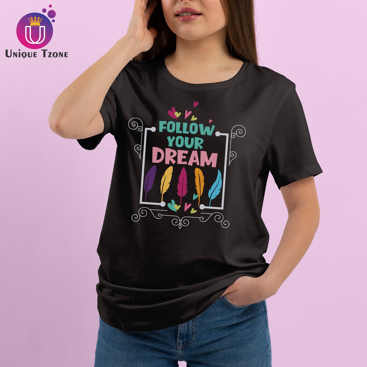 Follow Your Dreams Round Neck Cotton T-shirt