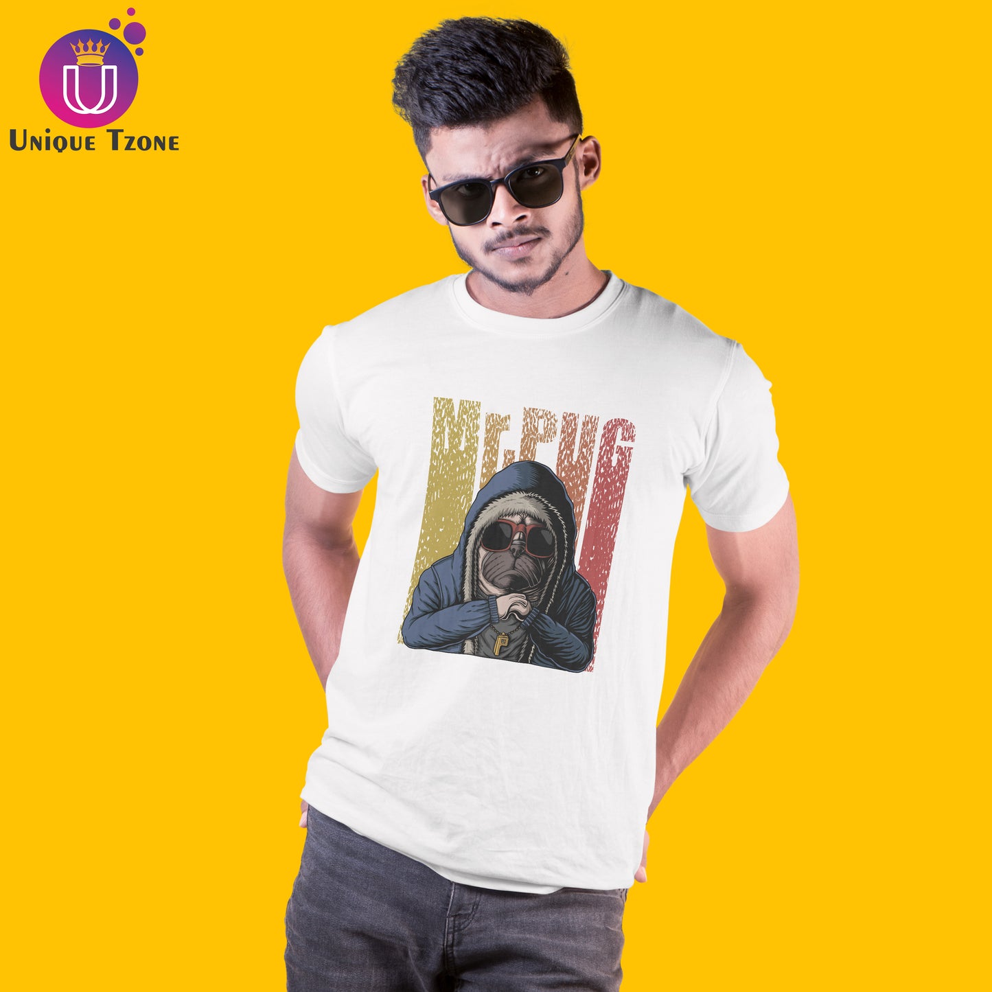 Mr. Pug Round Neck Half Sleeve Cotton T-shirt