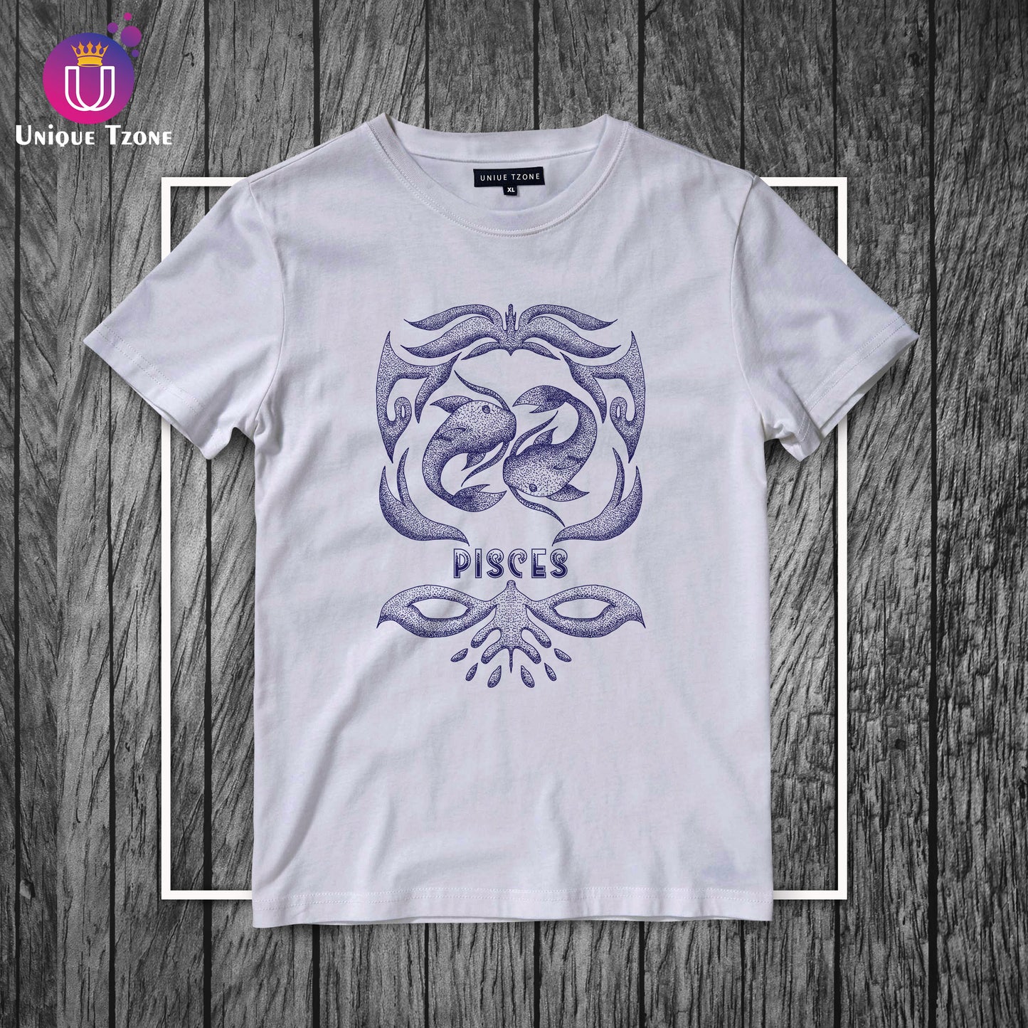 Pisces Urban Graphics Zodiac Sign White Cotton Half Sleeve T-shirt