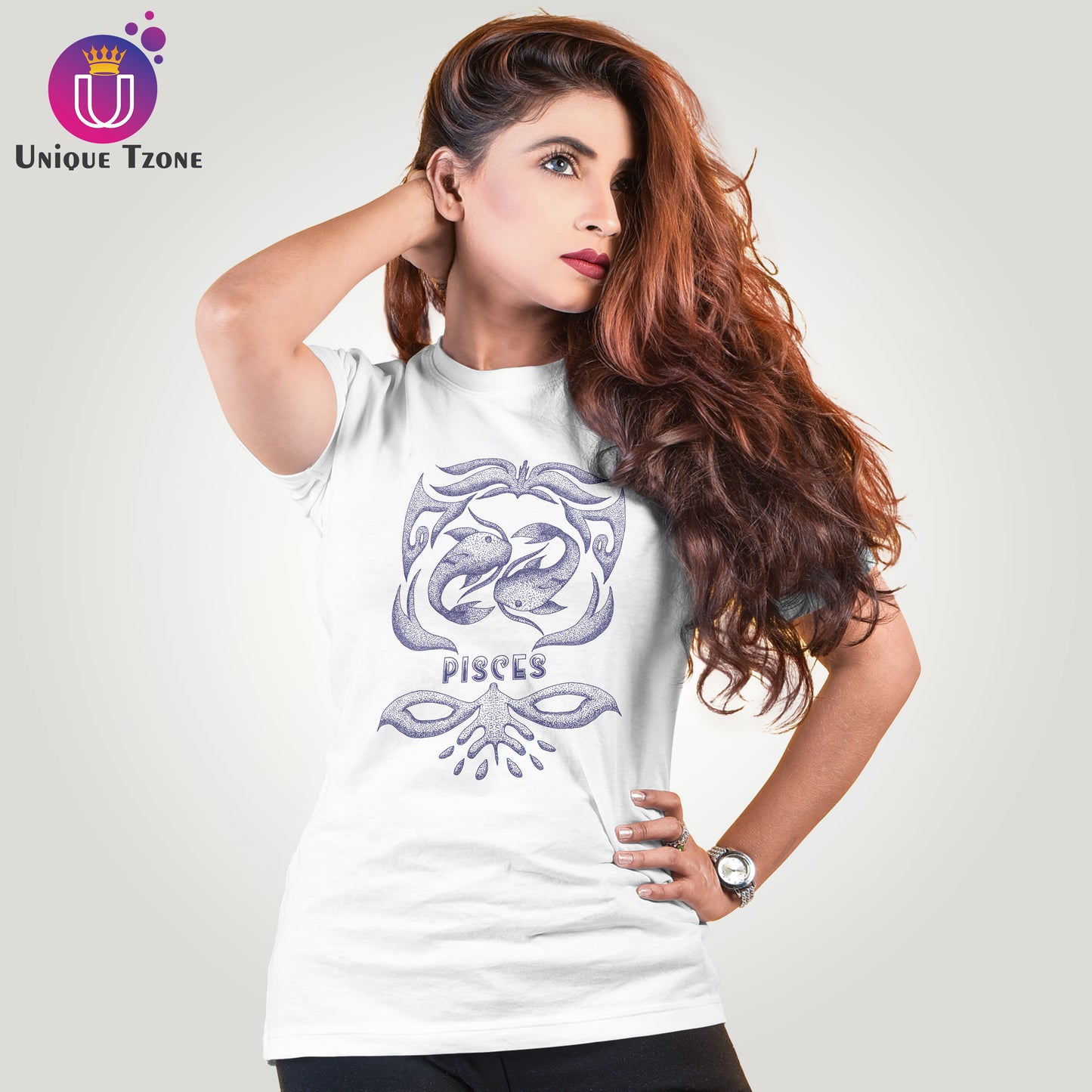Pisces Urban Graphics Zodiac Sign White Cotton Half Sleeve T-shirt