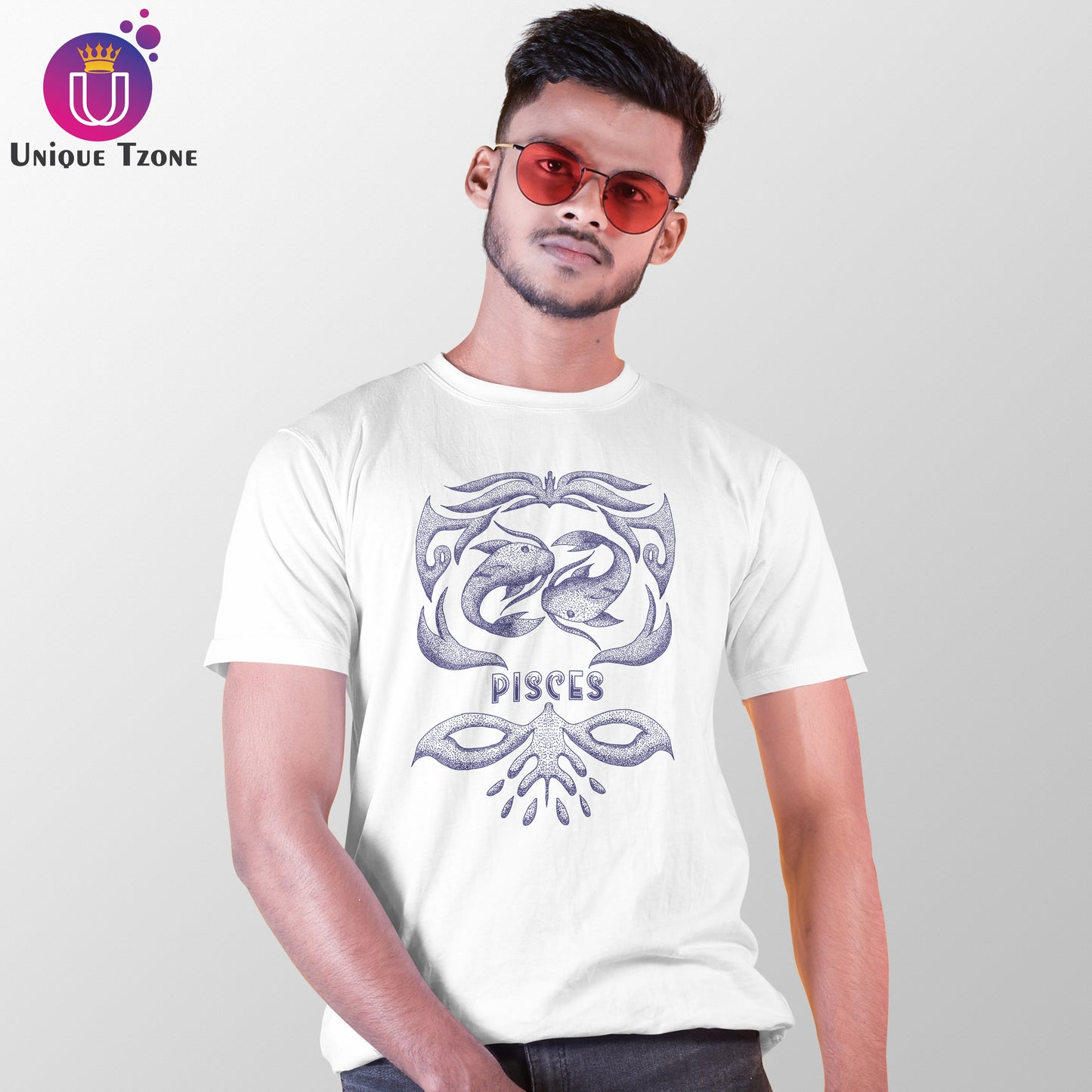 Pisces Urban Graphics Zodiac Sign White Cotton Half Sleeve T-shirt