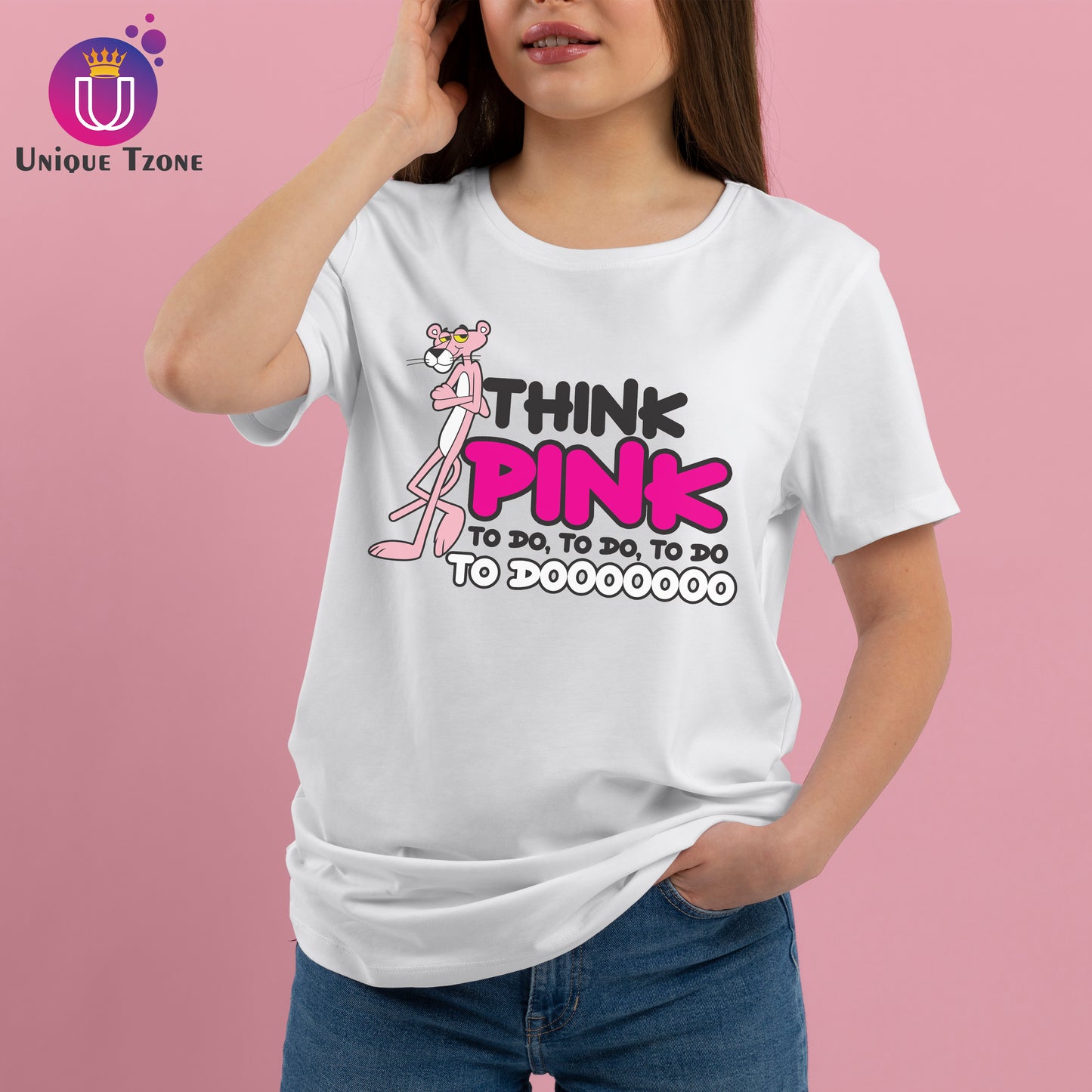 Think Pink Women Round Neck Cotton Half Sleeve T-shirt
