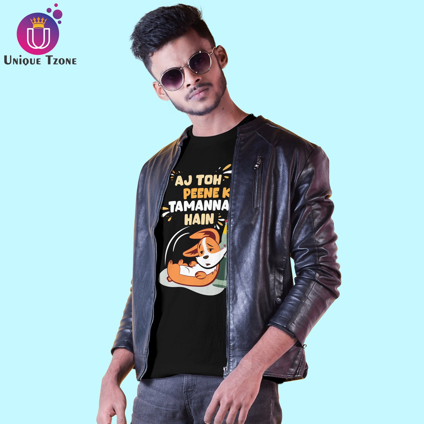 Aj Toh Peene Ka Tamanna Hain Black Half Sleeve Round Neck Cotton T-shirt