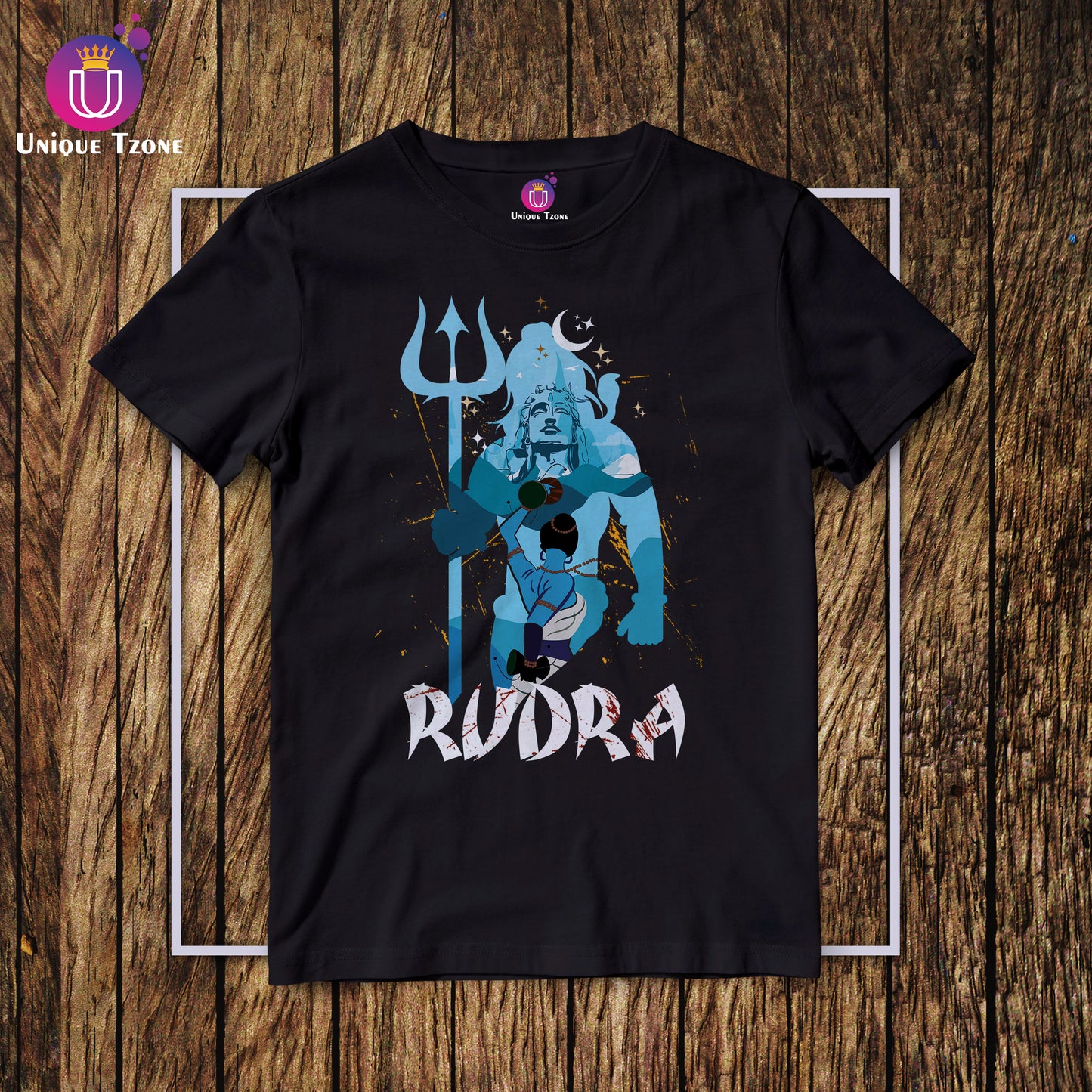Rudra Round Neck Half Sleeve Black Cotton T-shirt