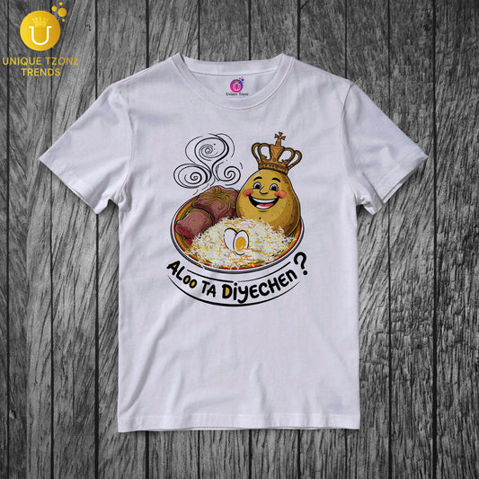 Aloo Ta Diyechen Bengali Graphics Half Sleeve Round Neck Unisex Pure Cotton Tshirt