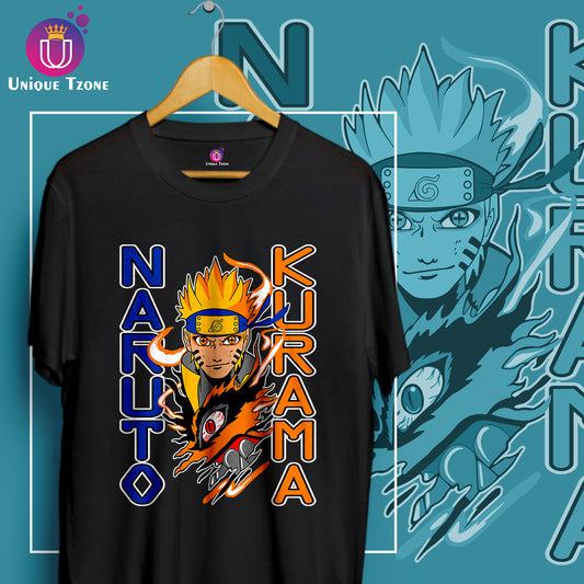 Naruto Kurama Anime Graphics Round Neck Half Sleeve Unisex Cotton Tshirt