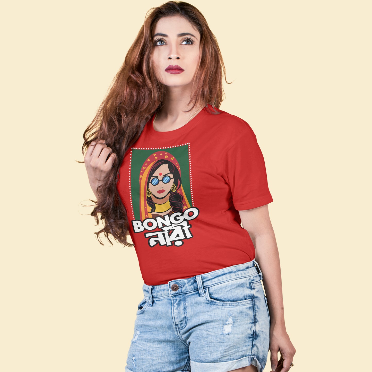 Bongo Nari Bengali Women Half Sleeve Round Neck Pure Cotton Tshirt