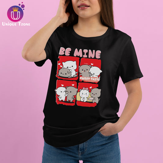 Be Mine Mocha Cat Round Neck Half Sleeve Women Regular Cotton Tshirt