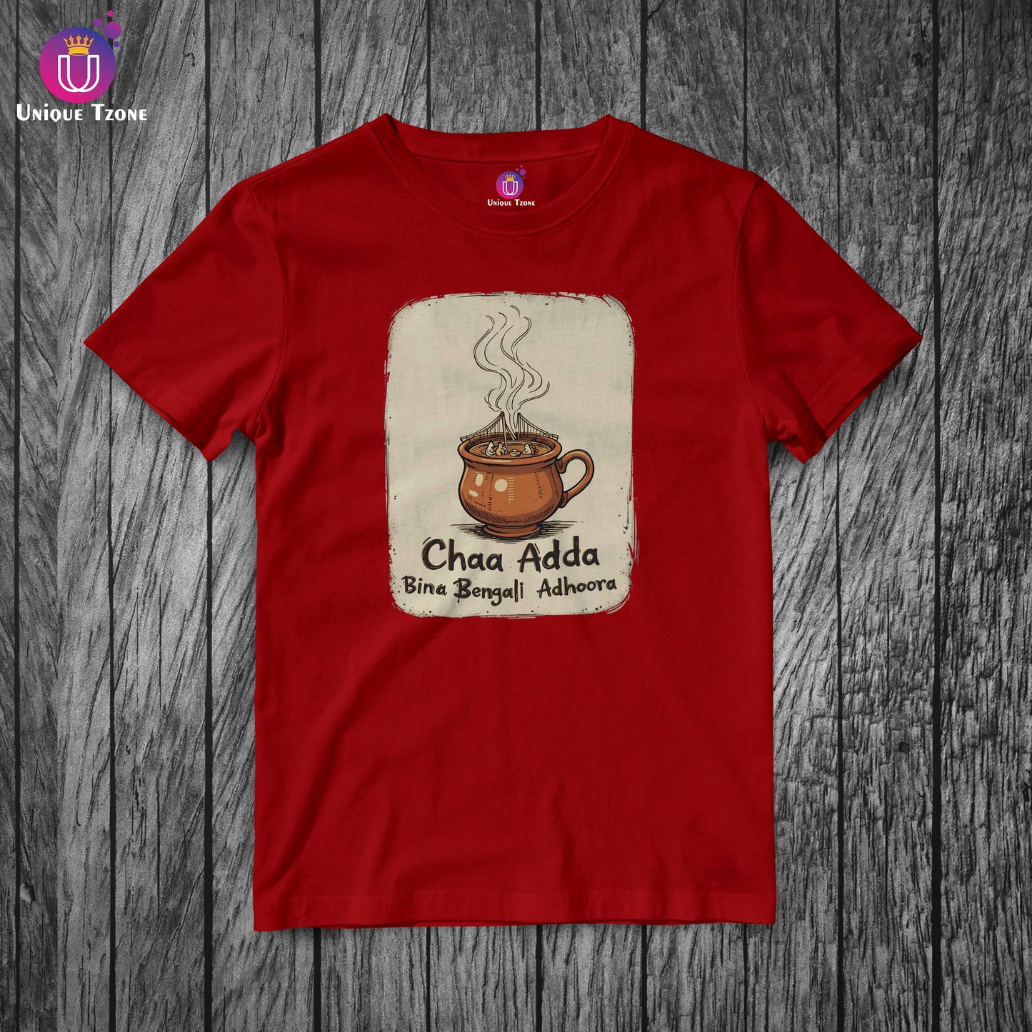 Chaa Adda Bina Bengali Adhoora Unisex Half Sleeve Cotton Bengali Tshirt