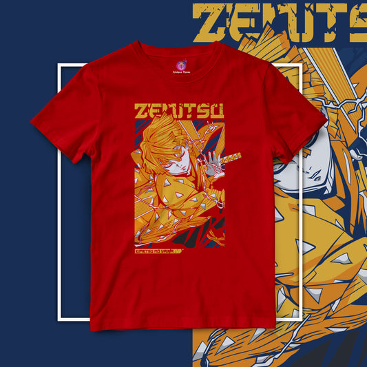 Zenitsu Agatsuma The Demon Hunter Half Sleeve Round Neck Anime Graphics Unisex Tshirt