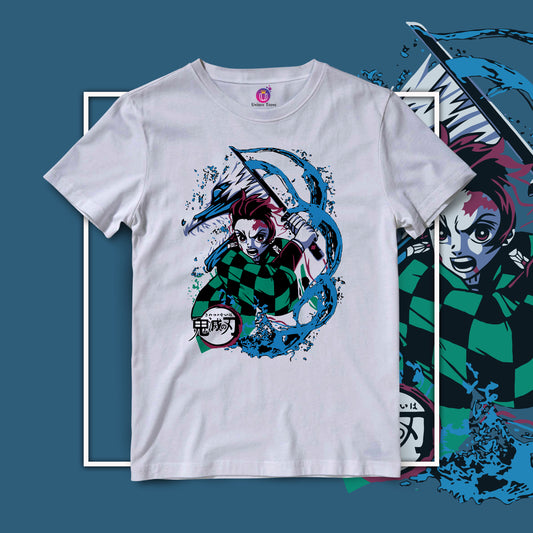 Tanjiro's Water Form Style Demon Slayer Half Sleeve Unisex Round Neck Anime Tshirt