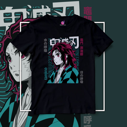 Hunter Tanjiro Kamado Demon Slayer Half Sleeve Round Neck Unisex Cotton Tshirt
