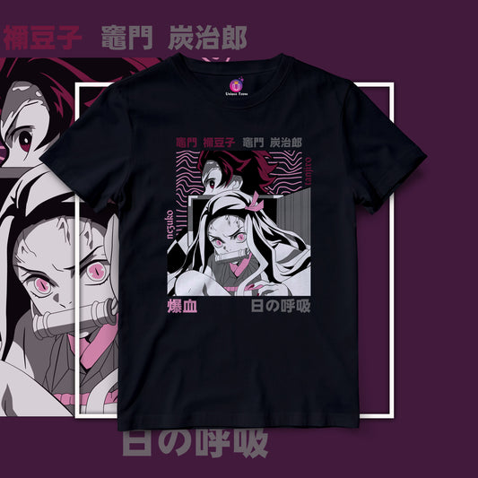 Tanjiro And Nezuko Demon Slayer Half Sleeve Round Neck Unisex Anime Tshirt